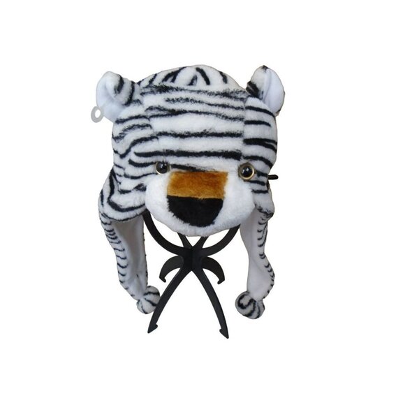Cute White Tiger Plush Animal Character Winter Hat Fun Ski Cap with Detailed Ani - Picture 1 of 3